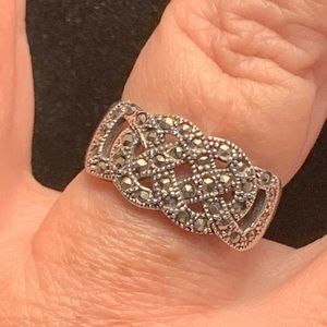 Sterling Silver Braided Marcasite Ring Size 9